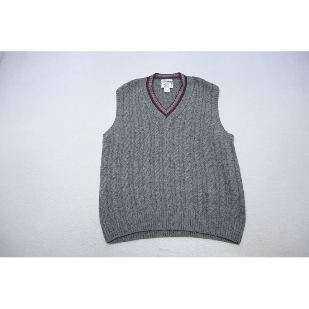 Jos. A. Bank Sweater Vest Mens Large Gray Cable Knit Merino Wool Blend Excellent